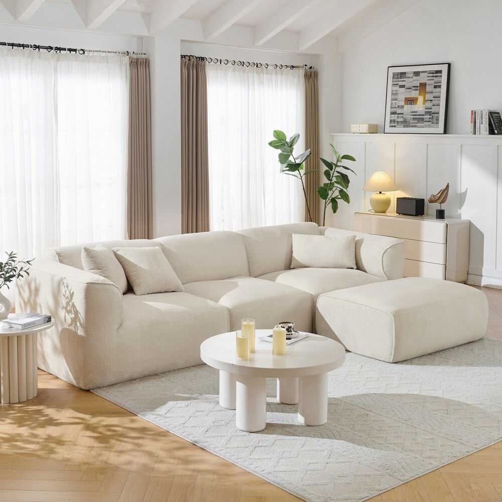 Canapé 4 places avec coussins d'assise en éponge pure et repose-pieds amovible comprenant 3 coussins décoratifs