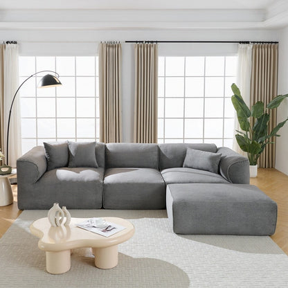 Canapé 4 places avec coussins d'assise en éponge pure et repose-pieds amovible comprenant 3 coussins décoratifs