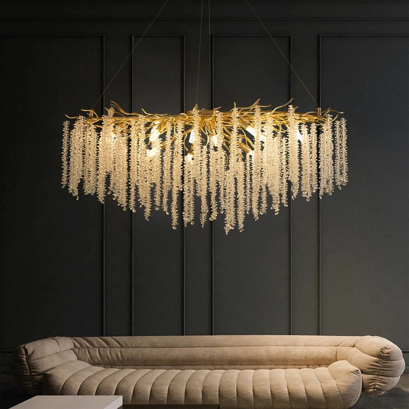 Lustre rectangulaire en cristal doré moderne de 40 pouces, branches d'arbre, luminaire suspendu pour îlot de cuisine, salle à manger