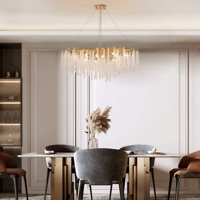 Lustre rectangulaire en cristal doré moderne de 40 pouces, branches d'arbre, luminaire suspendu pour îlot de cuisine, salle à manger