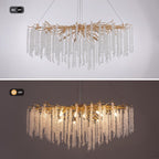Lustre rectangulaire en cristal doré moderne de 40 pouces, branches d'arbre, luminaire suspendu pour îlot de cuisine, salle à manger