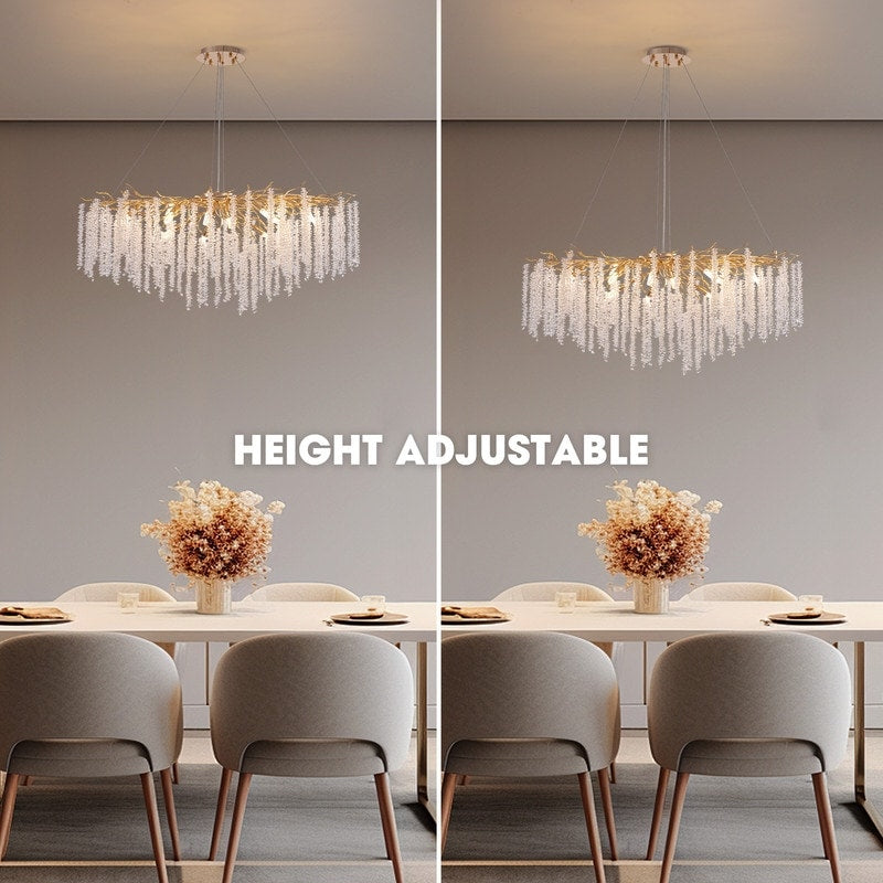 Lustre rectangulaire en cristal doré moderne de 40 pouces, branches d'arbre, luminaire suspendu pour îlot de cuisine, salle à manger