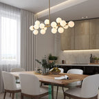 Lustre linéaire moderne du milieu du siècle de 40 po, suspension Spoutnik à 16 ampoules en laiton doré avec globe en verre dépoli pour salle à manger