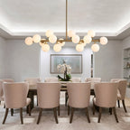 Lustre linéaire moderne du milieu du siècle de 40 po, suspension Spoutnik à 16 ampoules en laiton doré avec globe en verre dépoli pour salle à manger