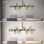 Lustre linéaire moderne du milieu du siècle de 40 po, suspension Spoutnik à 16 ampoules en laiton doré avec globe en verre dépoli pour salle à manger