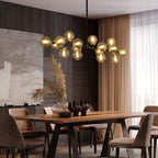 Lustre linéaire moderne du milieu du siècle de 40 po, suspension Spoutnik à 16 ampoules en laiton doré avec globe en verre dépoli pour salle à manger