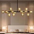 Lustre linéaire moderne du milieu du siècle de 40 po, suspension Spoutnik à 16 ampoules en laiton doré avec globe en verre dépoli pour salle à manger