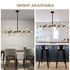 Lustre linéaire moderne du milieu du siècle de 40 po, suspension Spoutnik à 16 ampoules en laiton doré avec globe en verre dépoli pour salle à manger