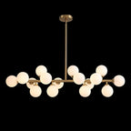 Lustre linéaire moderne du milieu du siècle de 40 po, suspension Spoutnik à 16 ampoules en laiton doré avec globe en verre dépoli pour salle à manger