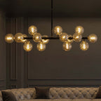 Lustre linéaire moderne du milieu du siècle de 40 po, suspension Spoutnik à 16 ampoules en laiton doré avec globe en verre dépoli pour salle à manger