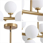Lustre linéaire moderne du milieu du siècle de 40 po, suspension Spoutnik à 16 ampoules en laiton doré avec globe en verre dépoli pour salle à manger