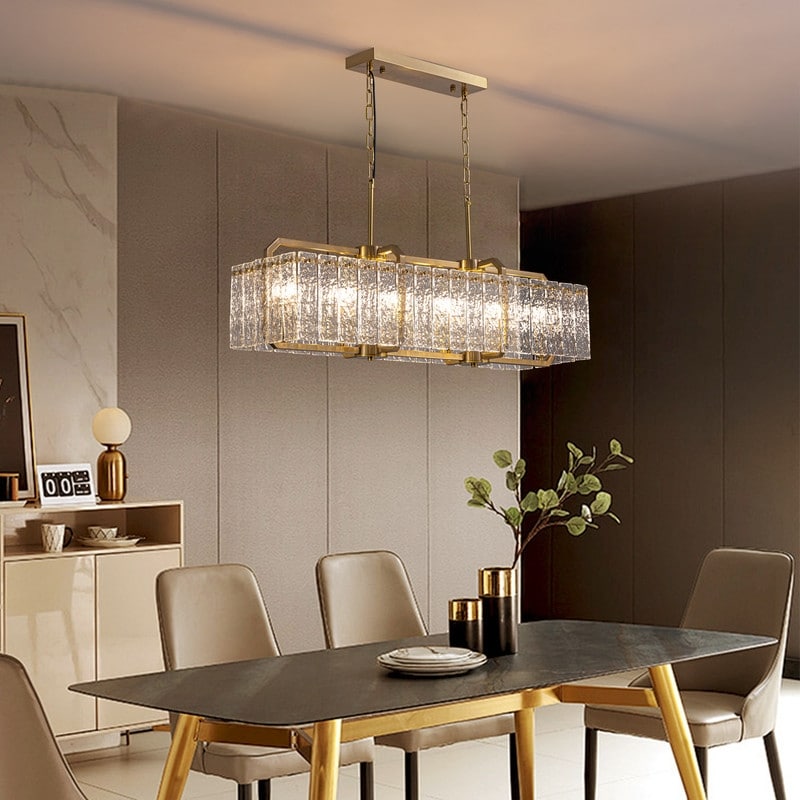 Lustre rectangulaire moderne en cristal de 40 po, 16 lumières, en laiton doré, pour salle à manger, salon, cuisine, îlot