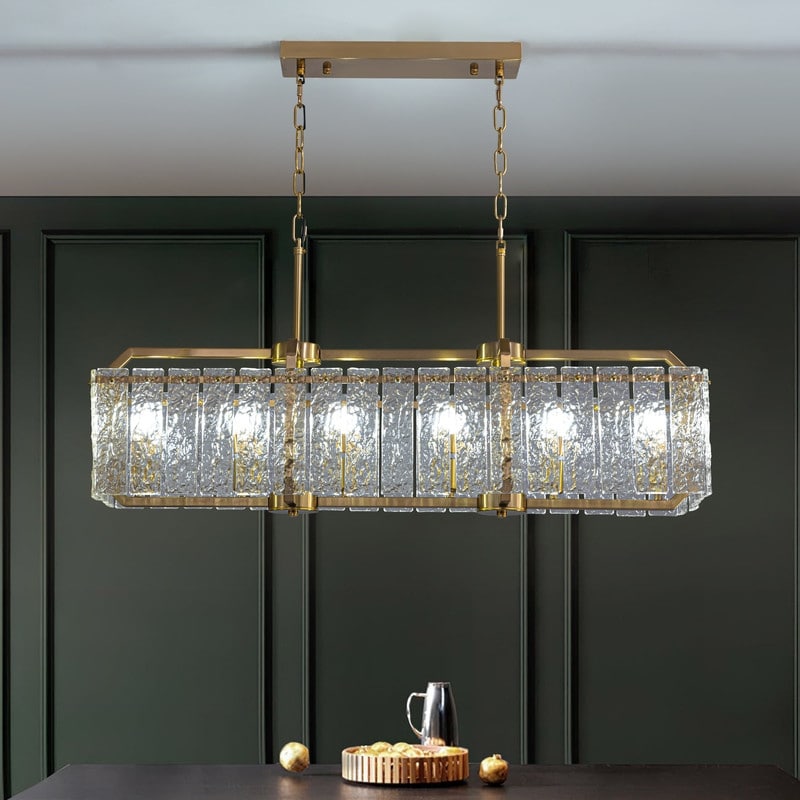 Lustre rectangulaire moderne en cristal de 40 po, 16 lumières, en laiton doré, pour salle à manger, salon, cuisine, îlot