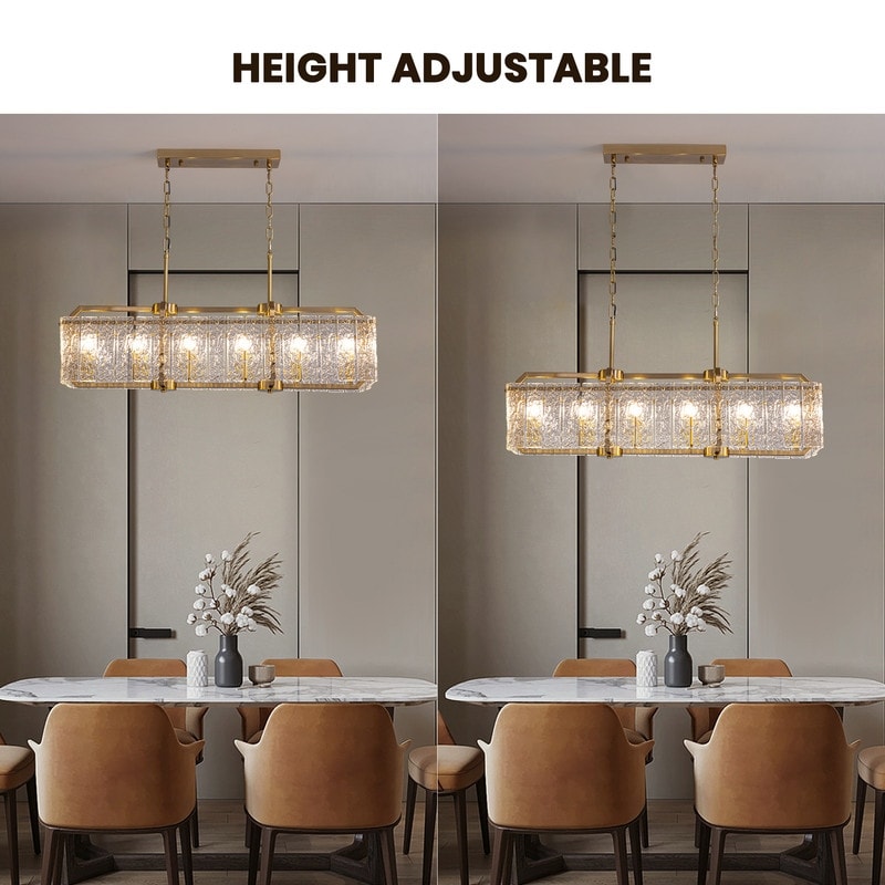 Lustre rectangulaire moderne en cristal de 40 po, 16 lumières, en laiton doré, pour salle à manger, salon, cuisine, îlot