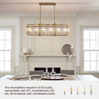 Lustre rectangulaire moderne en cristal de 40 po, 16 lumières, en laiton doré, pour salle à manger, salon, cuisine, îlot