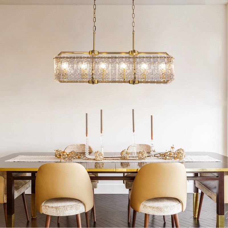 Lustre rectangulaire moderne en cristal de 40 po, 16 lumières, en laiton doré, pour salle à manger, salon, cuisine, îlot