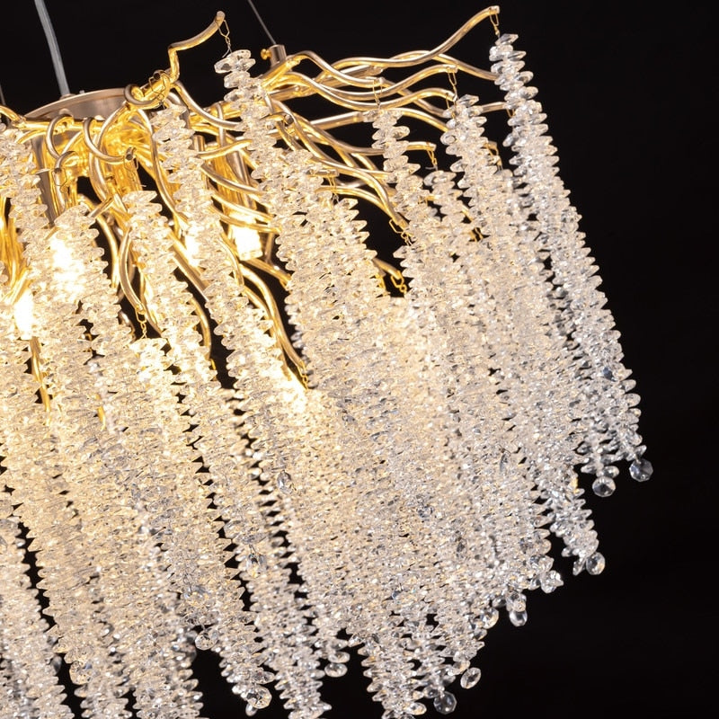 Lustre rectangulaire en cristal doré moderne de 40 pouces, branches d'arbre, luminaire suspendu pour îlot de cuisine, salle à manger