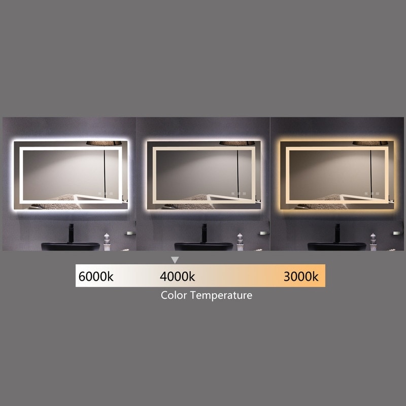 Miroir de salle de bain tactile à LED tricolore avec lumières à intensité variable
