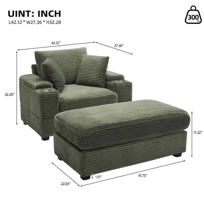 42.12 Canapé rembourré en velours côtelé + pouf