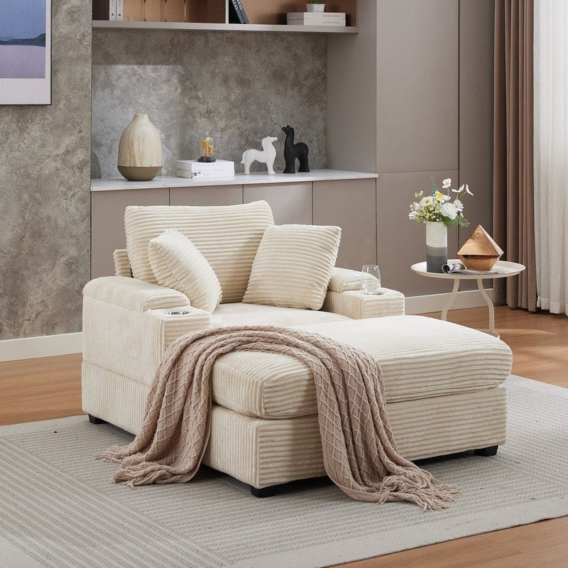 42.12 Canapé rembourré en velours côtelé + pouf