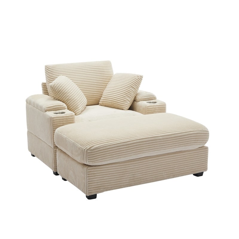 42.12 Canapé rembourré en velours côtelé + pouf