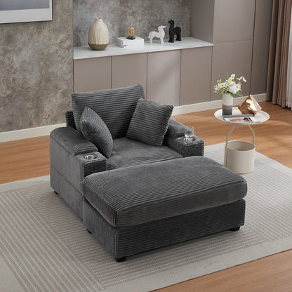 42.12 Canapé rembourré en velours côtelé + pouf