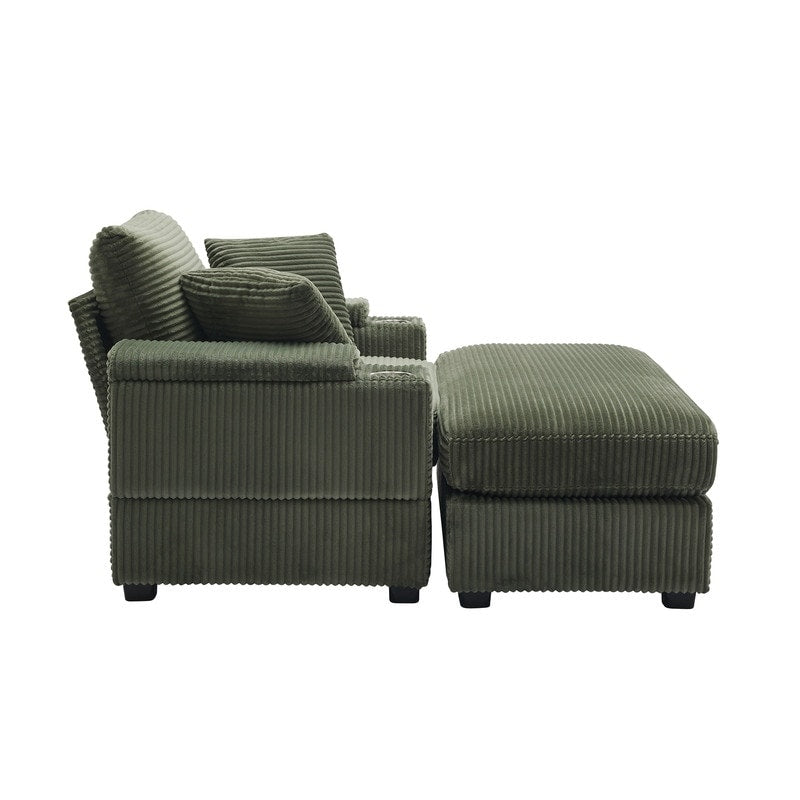 42.12 Canapé rembourré en velours côtelé + pouf