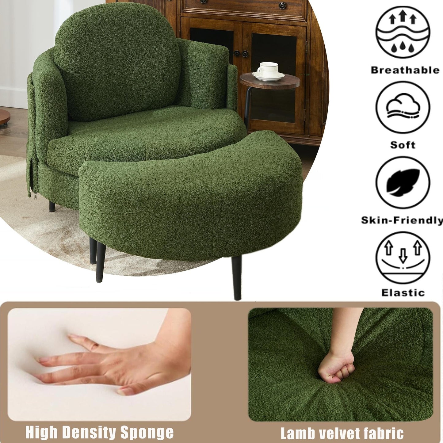 Fauteuil simple 42,5 avec repose-pieds mobile en forme de croissant