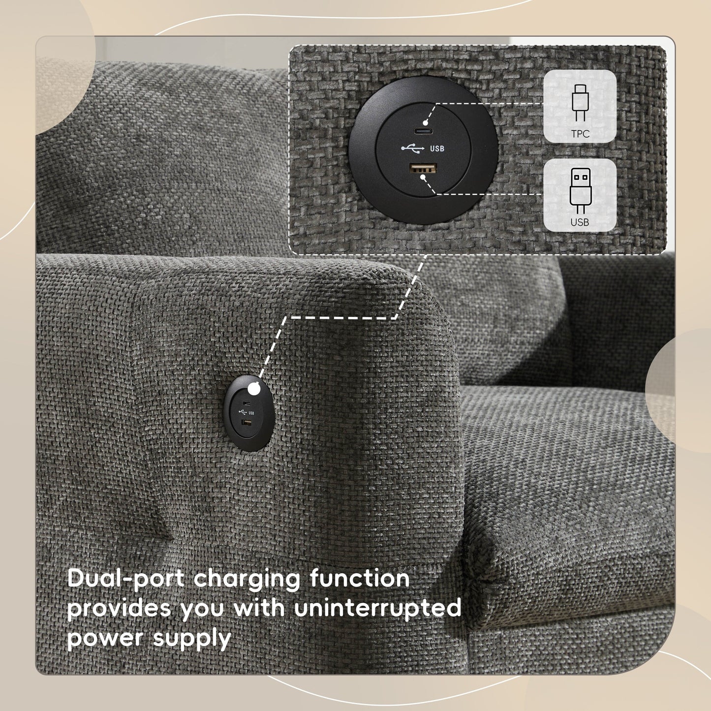 Fauteuil simple en chenille 42 x 33, siège large, double chargeur, 2 couleurs