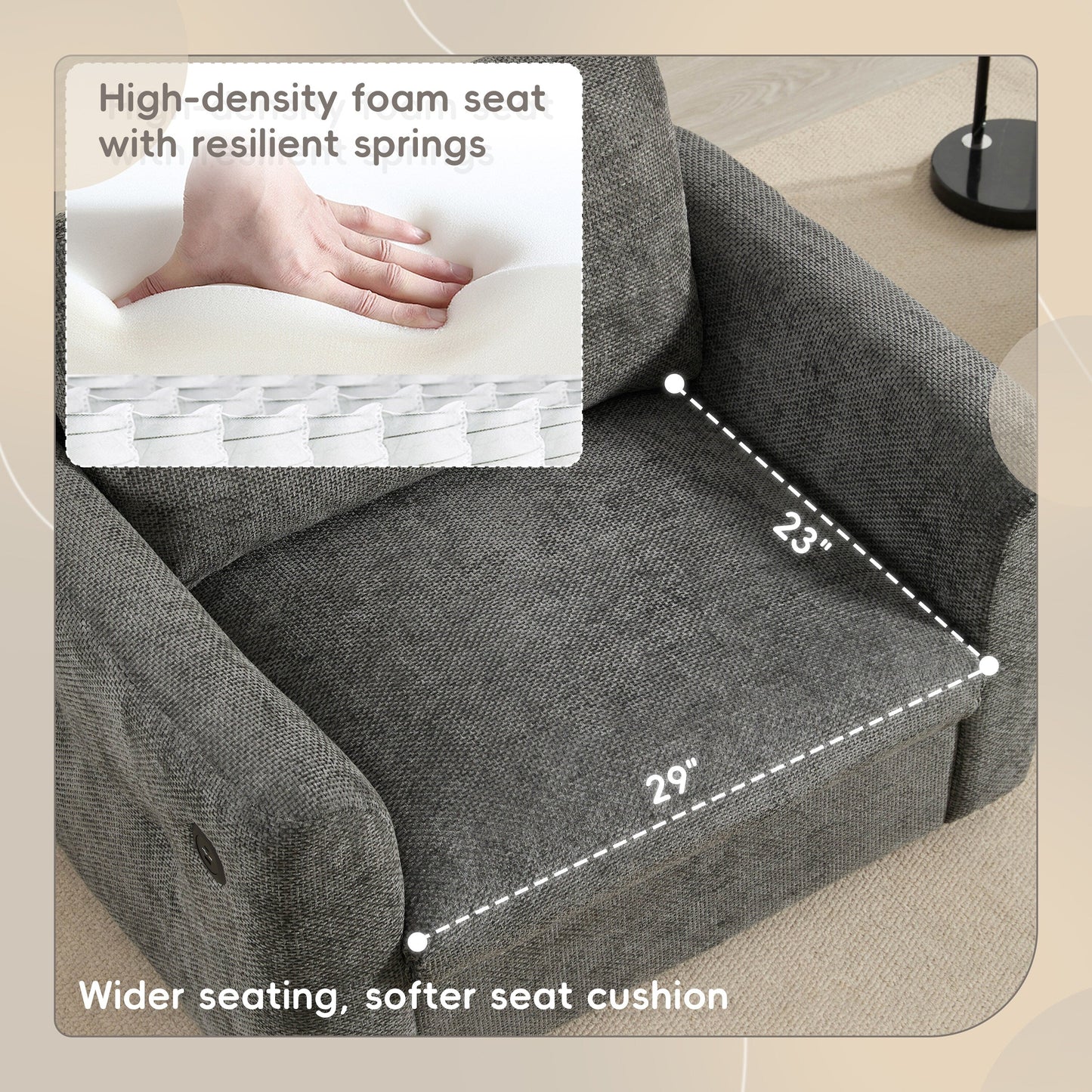 Fauteuil simple en chenille 42 x 33, siège large, double chargeur, 2 couleurs