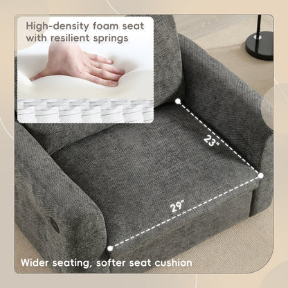 Canapé simple 42 x 33, fauteuil avec assise large, chargeur double port, design capitonné et à traction, mousse haute densité
