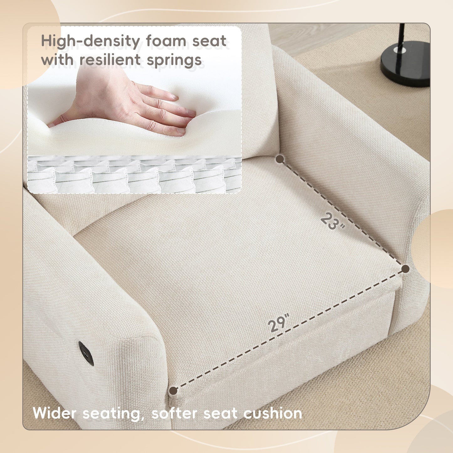 Fauteuil à siège large de 42 pouces avec chargeur à deux ports et conception de traction capitonnée par Harper&amp;Bright Designs