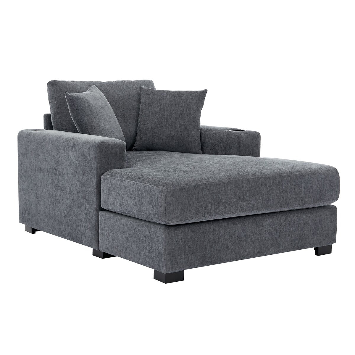 Canapé-lit surdimensionné de style moderne, avec coussins, station de charge et porte-gobelets, tissu chenille