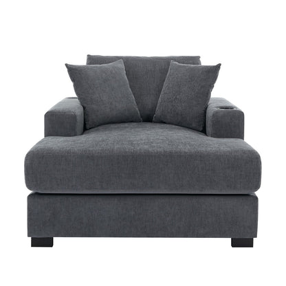 Canapé-lit surdimensionné de style moderne, avec coussins, station de charge et porte-gobelets, tissu chenille