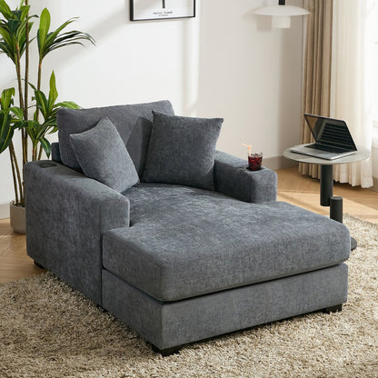 Canapé-lit surdimensionné de style moderne, avec coussins, station de charge et porte-gobelets, tissu chenille