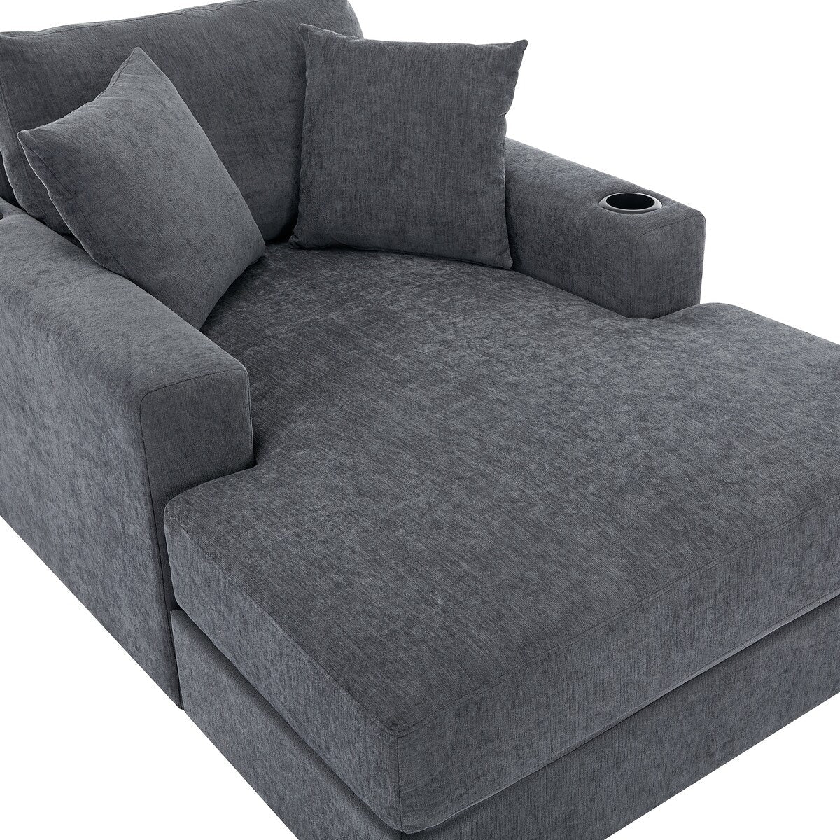 Canapé-lit surdimensionné de style moderne, avec coussins, station de charge et porte-gobelets, tissu chenille