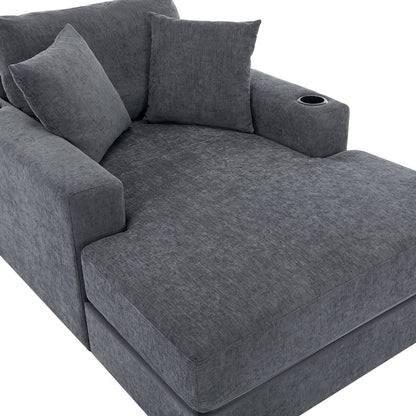Canapé-lit surdimensionné de style moderne, avec coussins, station de charge et porte-gobelets, tissu chenille