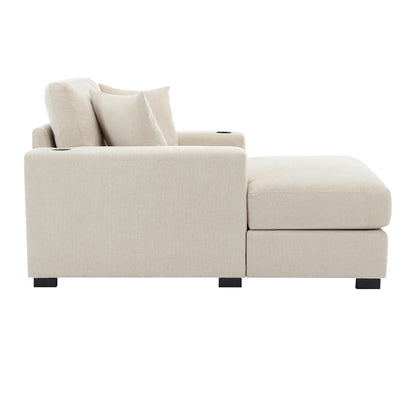 Canapé-lit surdimensionné de style moderne, avec coussins, station de charge et porte-gobelets, tissu chenille