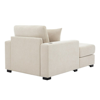 Canapé-lit surdimensionné de style moderne, avec coussins, station de charge et porte-gobelets, tissu chenille