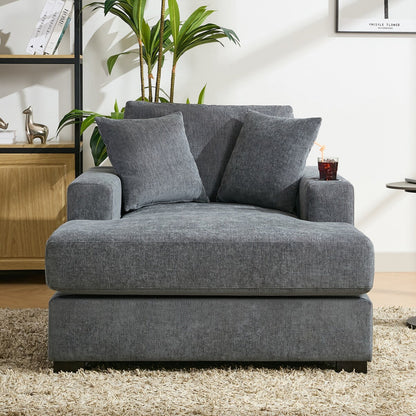 Canapé-lit surdimensionné de style moderne, avec coussins, station de charge et porte-gobelets, tissu chenille