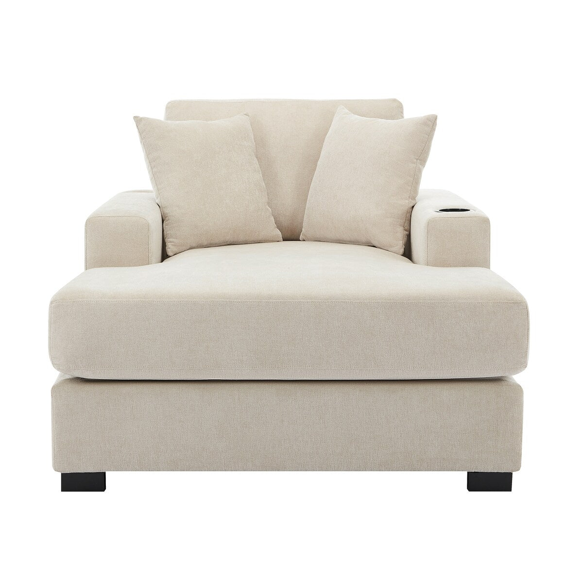 Canapé-lit surdimensionné de style moderne, avec coussins, station de charge et porte-gobelets, tissu chenille