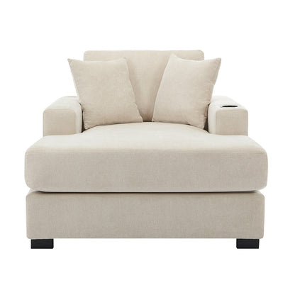 Canapé-lit surdimensionné de style moderne, avec coussins, station de charge et porte-gobelets, tissu chenille