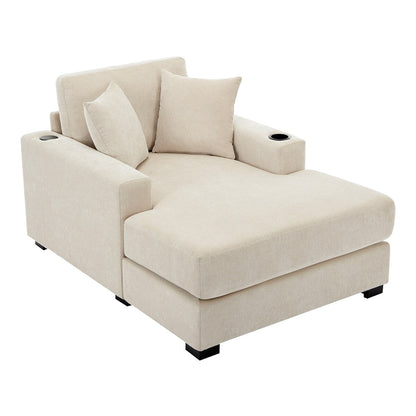 Canapé-lit surdimensionné de style moderne, avec coussins, station de charge et porte-gobelets, tissu chenille