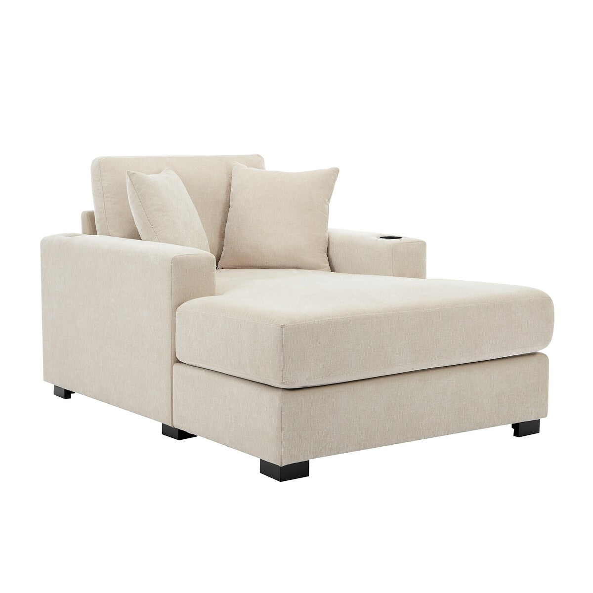 Canapé-lit surdimensionné de style moderne, avec coussins, station de charge et porte-gobelets, tissu chenille