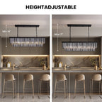 Lustre contemporain en cristal gris fumé et noir de 47 po, luminaire suspendu linéaire à deux niveaux pour îlot de cuisine et salle à manger