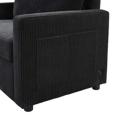 Canapé-lit double en velours côtelé 47,2 avec matelas pliable, table d'appoint, ports USB et poche de rangement