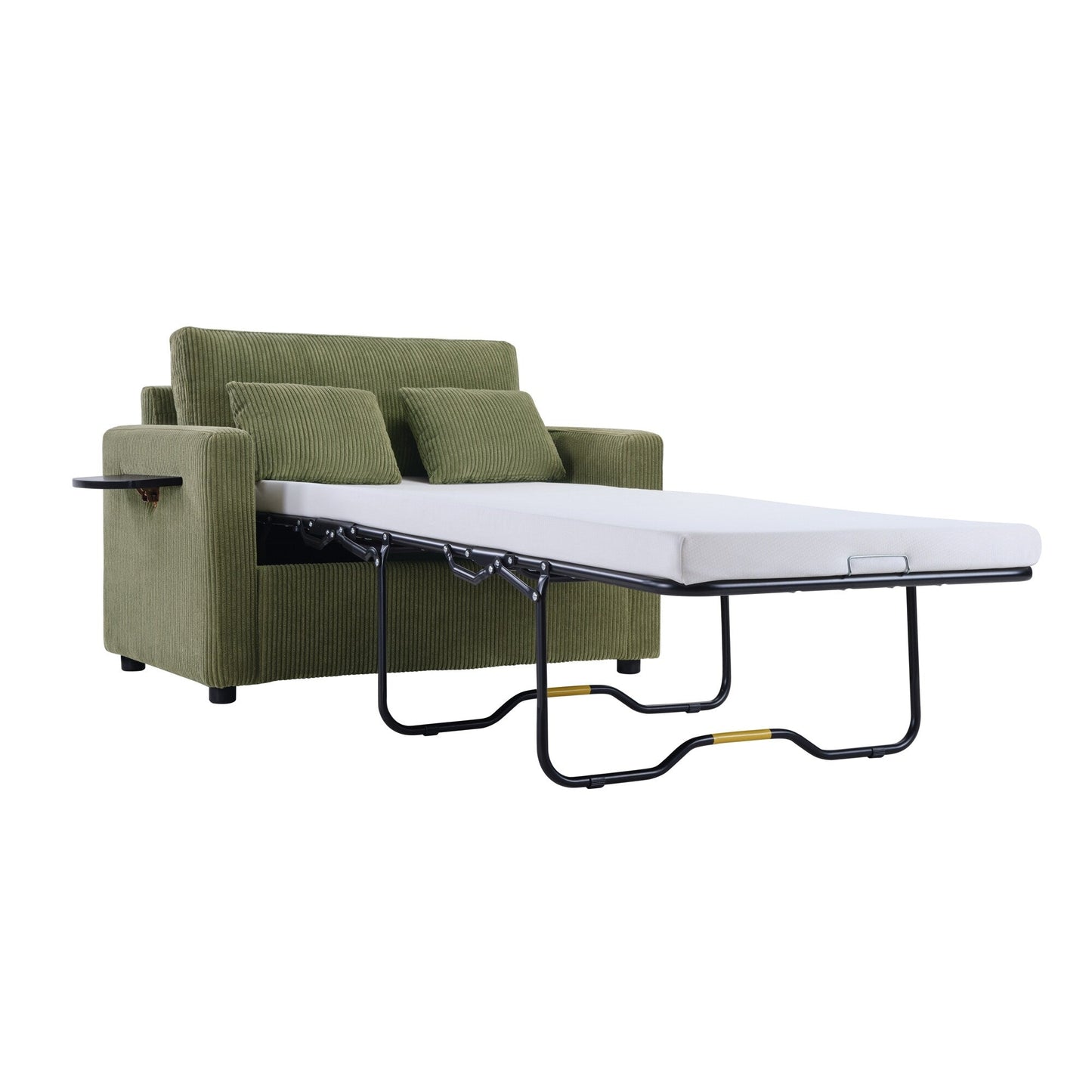 Canapé-lit double en velours côtelé 47,2 avec matelas pliable, table d'appoint, ports USB et poche de rangement