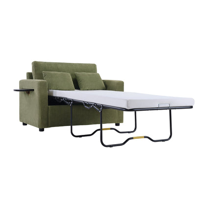 Canapé-lit double en velours côtelé 47,2 avec matelas pliable, table d'appoint, ports USB et poche de rangement