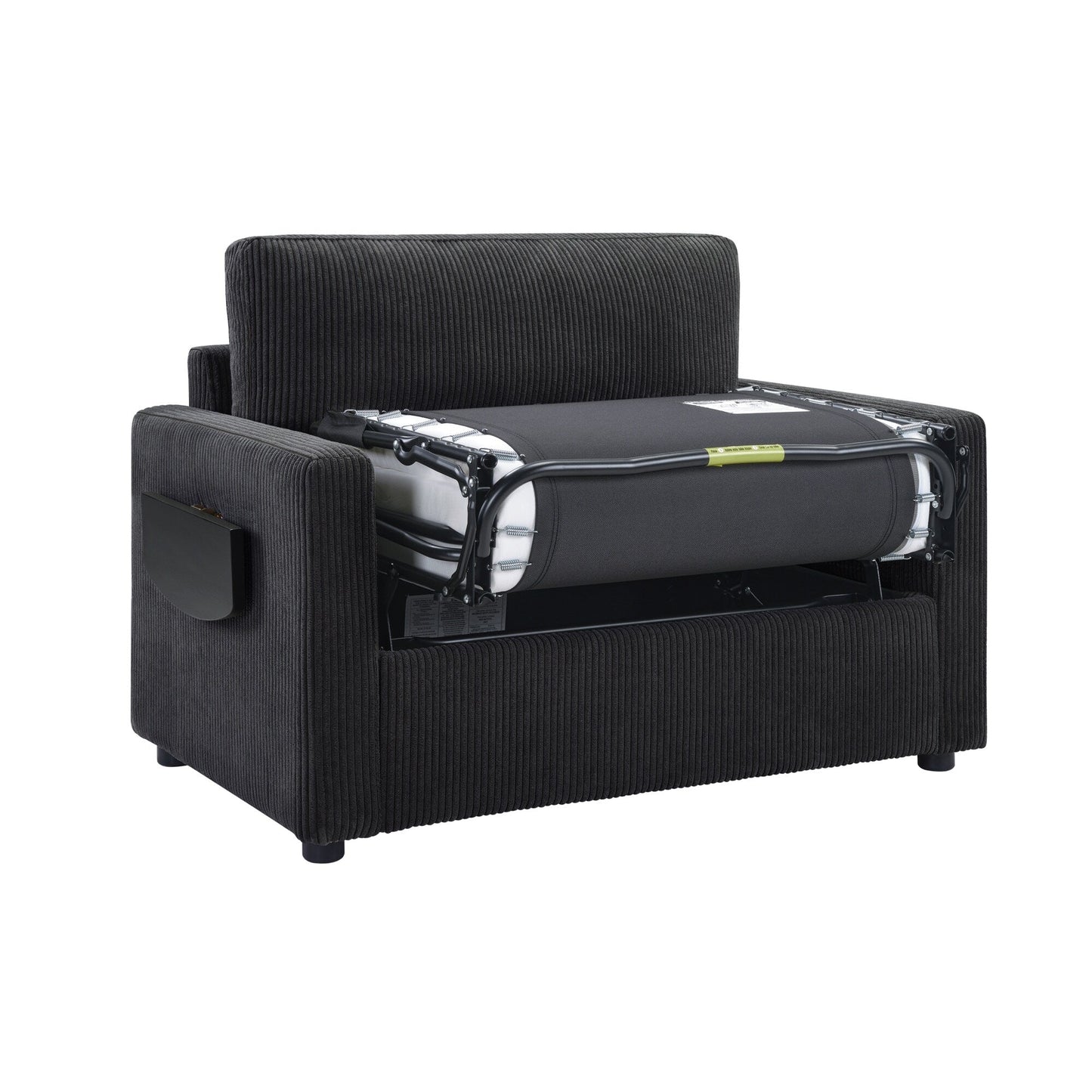 Canapé-lit double en velours côtelé 47,2 avec matelas pliable, table d'appoint, ports USB et poche de rangement