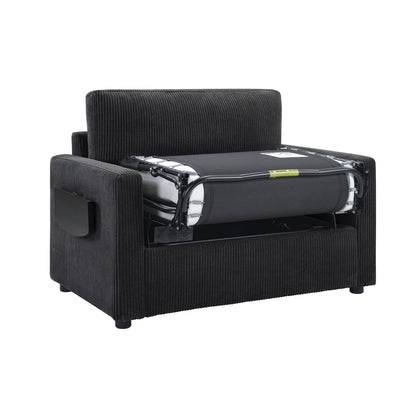 Canapé-lit double en velours côtelé 47,2 avec matelas pliable, table d'appoint, ports USB et poche de rangement